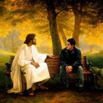 Jesus on a park bench,man