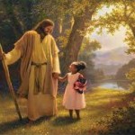 little girl walking with Jesus