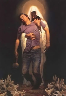 Jesus with man in distress